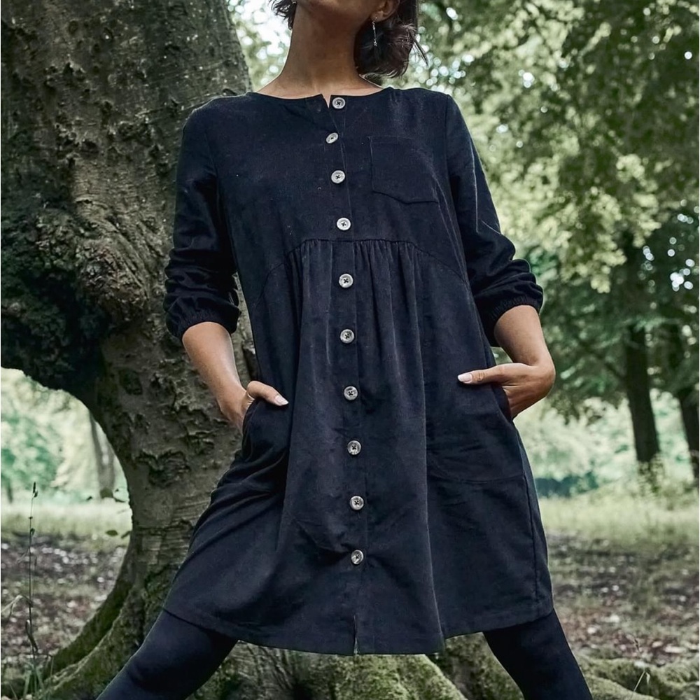 Fat Face cotton corduroy long sleeves button down shirt dress babydoll flowy